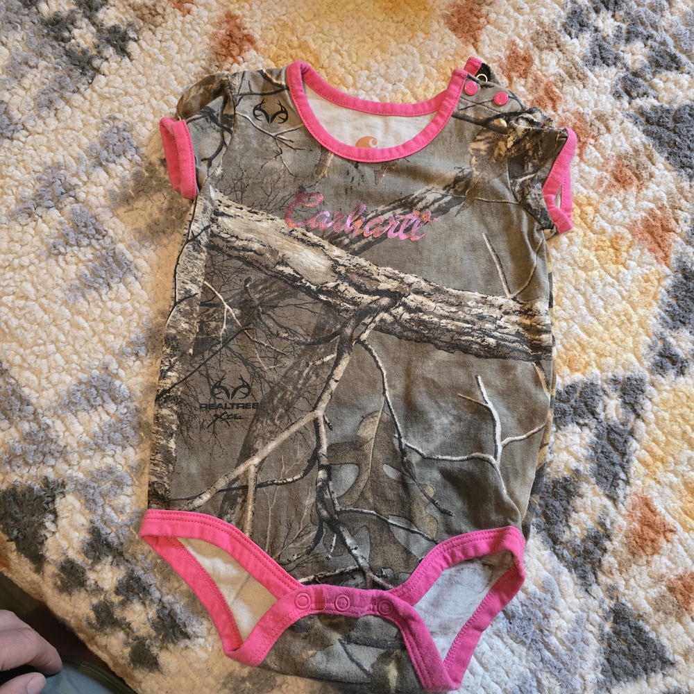 Realtree Carhartt Camouflage Baby Bodysuit with Pink Trim